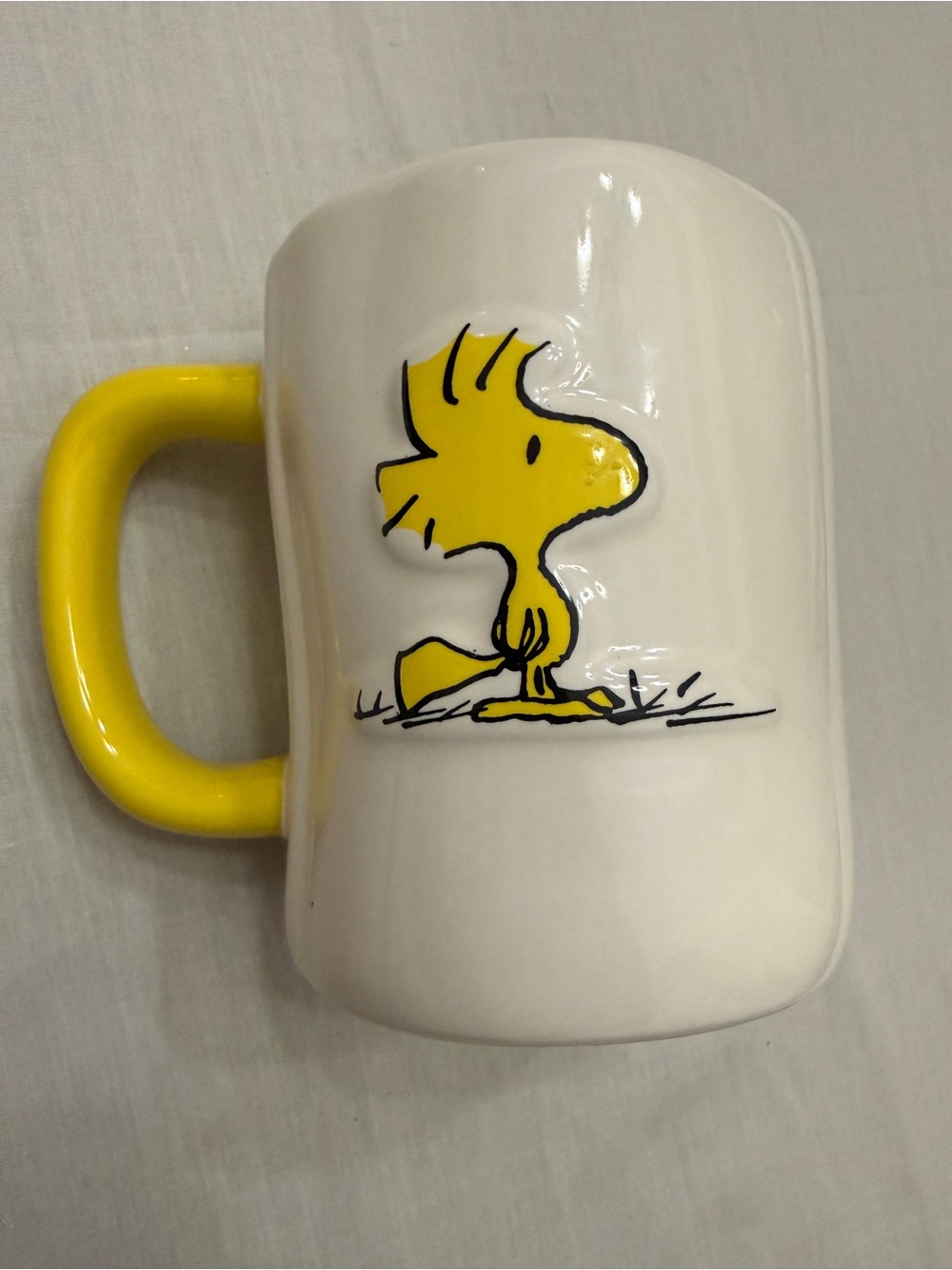 Rae Dunn White Ceramic Peanuts Mug with Yellow Accent